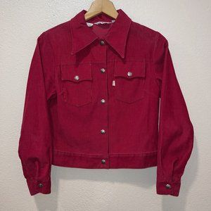 Levi's White Tab Big E Red Boho Hippie Corduroy Snap Jacket VTG 70’s Women Small